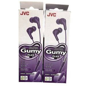 JVC Gumy Plus Stereo Headphones Earbuds Noise Isolation Purple w/ Remote Mic x2